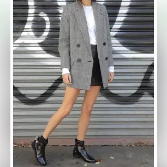 Avec Les Filles Brown Double Breast Plaid Wool Blend Textured Blazer Sz Small - Picture 2 of 13